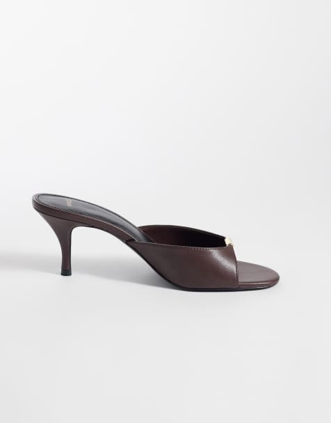 Mango heeled mules with gold trim in burgundy - view 1