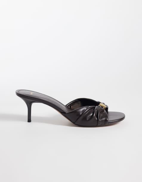  Mango heeled mules with ruched detail in brown  - view 1