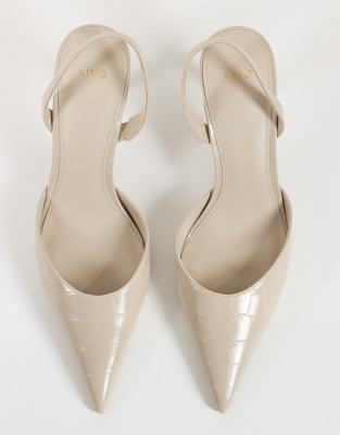 Mango Heeled Pointed Slingback In Neutral