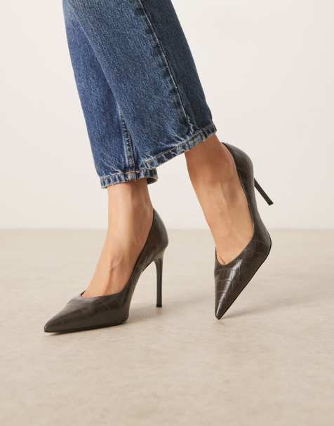 Mango heeled pumps in gray faux croc - view 1