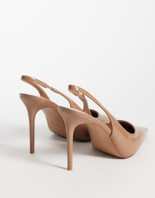 Mango heeled slingback court shoe in beige, 3 of 4