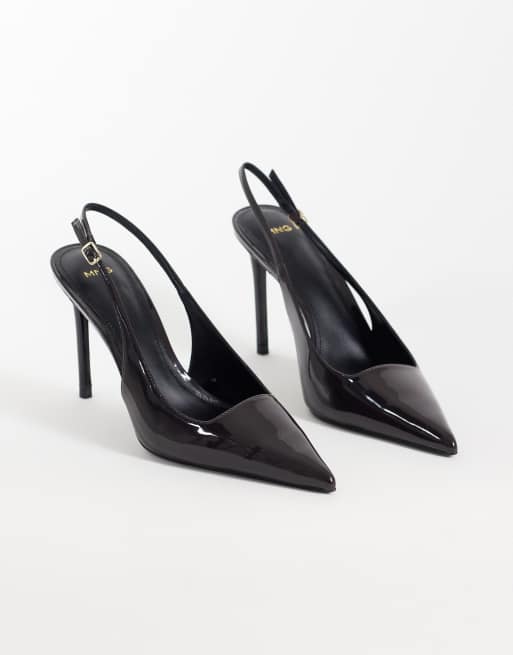 Mango heeled slingback court shoe in black patent , 2 of 4