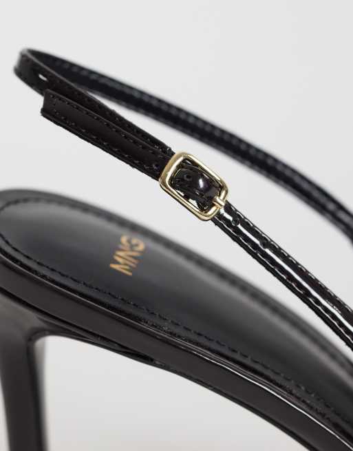 Mango heeled slingback court shoe in black patent , 3 of 4