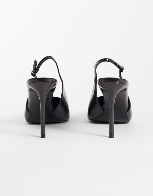 Mango heeled slingback court shoe in black patent , 4 of 4
