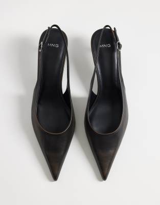 Mango Heeled Slingback Pumps In Black