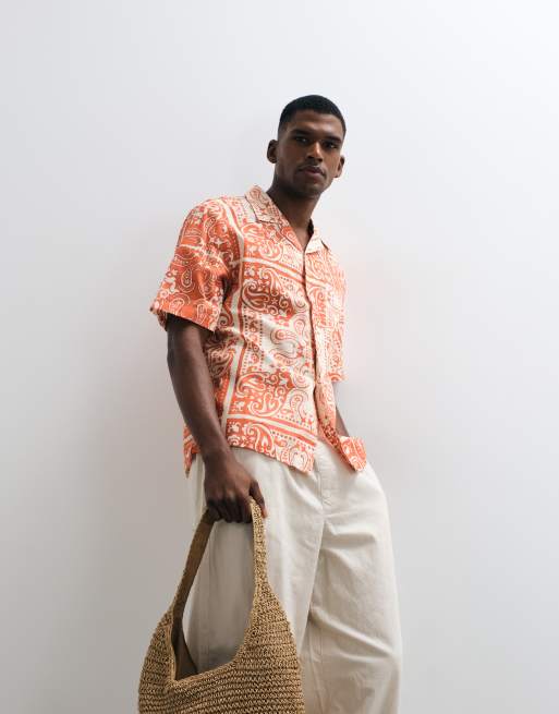 Mango – Hemd aus 100% Baumwolle in dunklem Orange mit Retro-Paisleymuster, 5 von 5