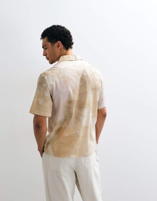 Mango Hemd aus 100 % Baumwolle mit lockerer Passform und Batik-Print, kurzärmelig, in Buttergelb, 4 von 5