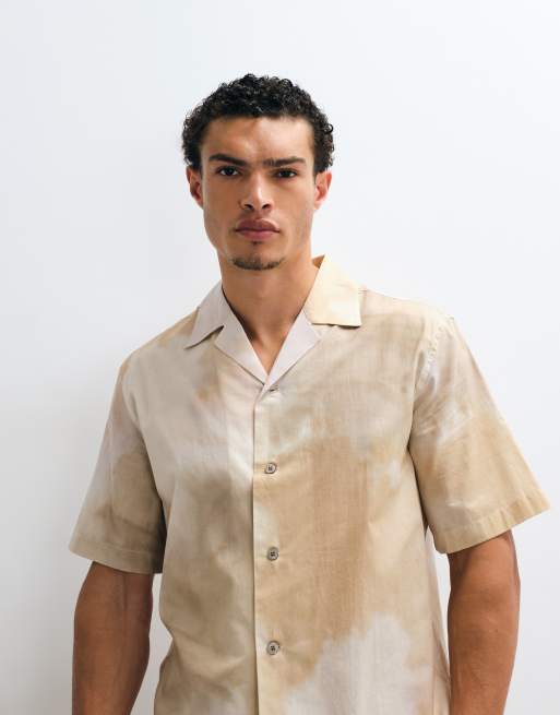 Mango Hemd aus 100 % Baumwolle mit lockerer Passform und Batik-Print, kurzärmelig, in Buttergelb, 5 von 5