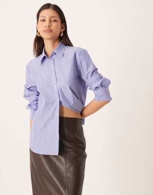 Mango - Hemd aus Baumwollmix in Weiß und Blau gestreift