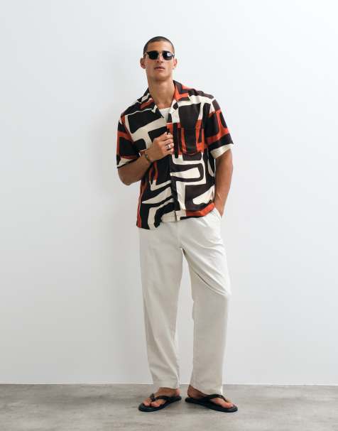 Mango Hemd mit abstraktem Retro-Print und kurzen Ärmeln in Braun - view 1