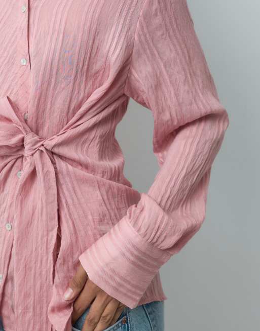 Mango Hemd mit Bindegürtel in Pink, 2 von 4