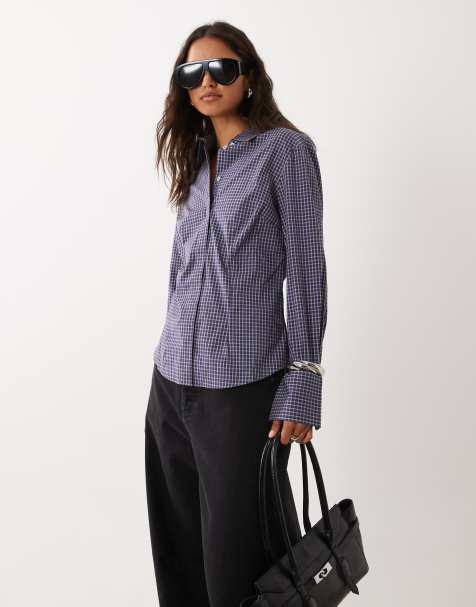Mango Hemd mit taillierter Taille in Marineblau kariert - view 1