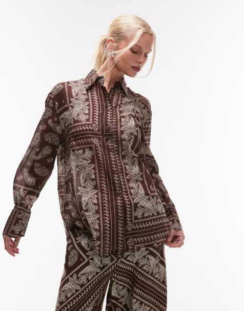 Mango – Hemdbluse in Dunkelbraun mit Bandana-Muster, Kombiteil - view 1
