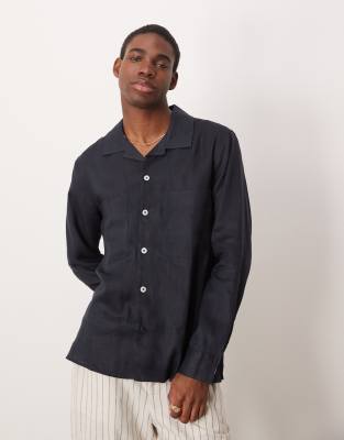Mango – Hemdjacke aus Leinen in Marineblau - view 1