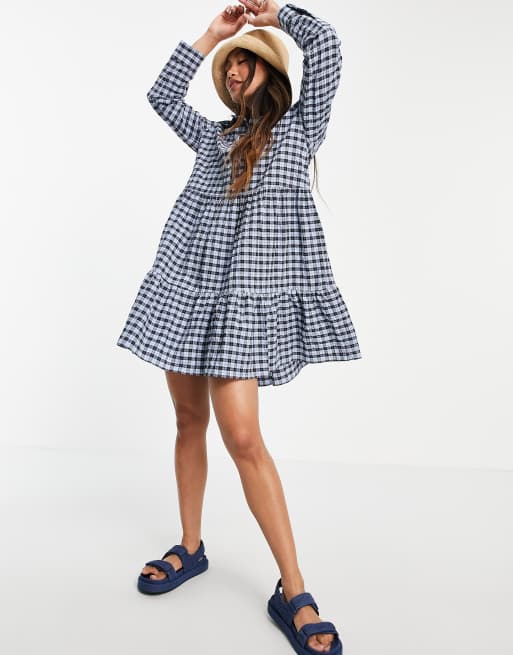 Mango – Hemdkleid mit Vichykaro in Blau und Schwarz