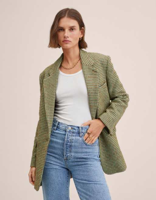 Mango heritage check blazer in green and brown ASOS