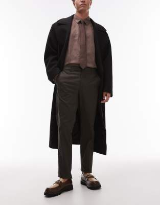 Mango Mango herringbone tailored trouser in brown