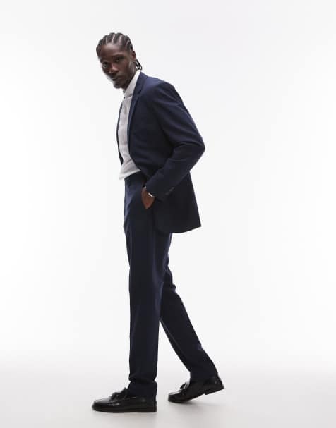 Mango herringbone trouser co-ord in navy - view 1