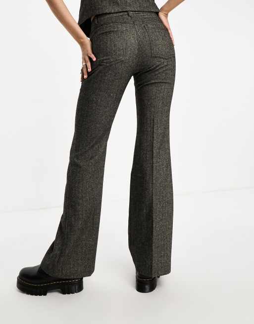 Mango herringbone wool pants in gray