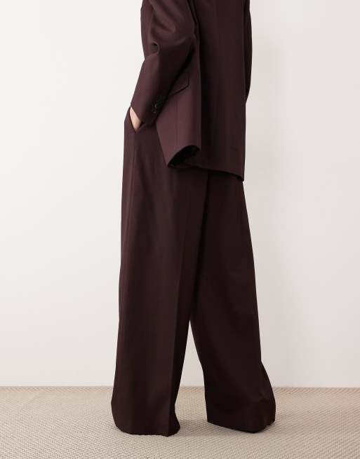 Mango - Hidra - Broek met hoge taille en geplooide voorkant in vijgenrood, deel van co-ord set, 4 van 5