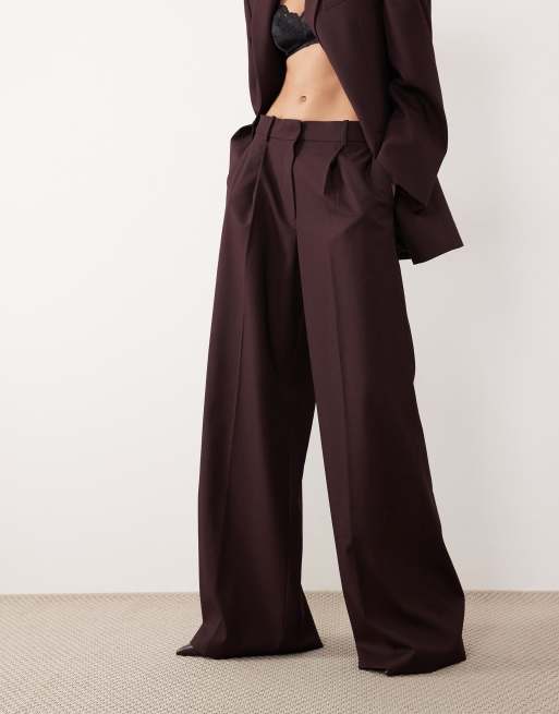 Mango - Hidra - Pantaloni a vita alta color fico con pieghe sul davanti in coordinato