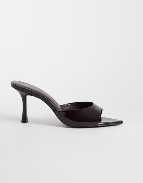 Mango high heeled mules in burgundy  - view 1