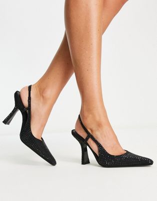 Mango high heeled pointed toe sling back shoe in black - ASOS Price Checker
