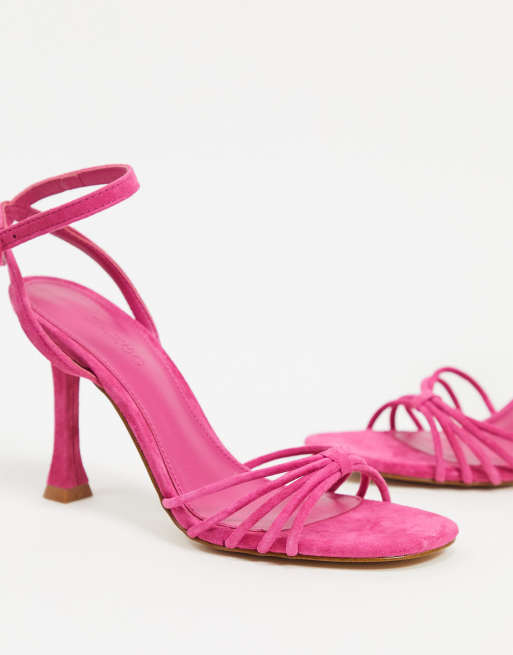 Mango high heeled suede sandals in pink ASOS