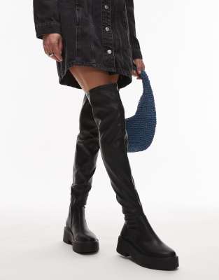 Mango High Leg Flat Boots In Black