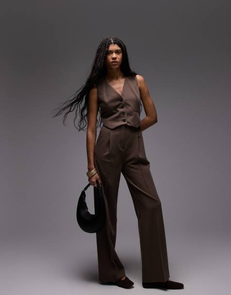 Mango high neck belted jumpsuit in brown - view 1