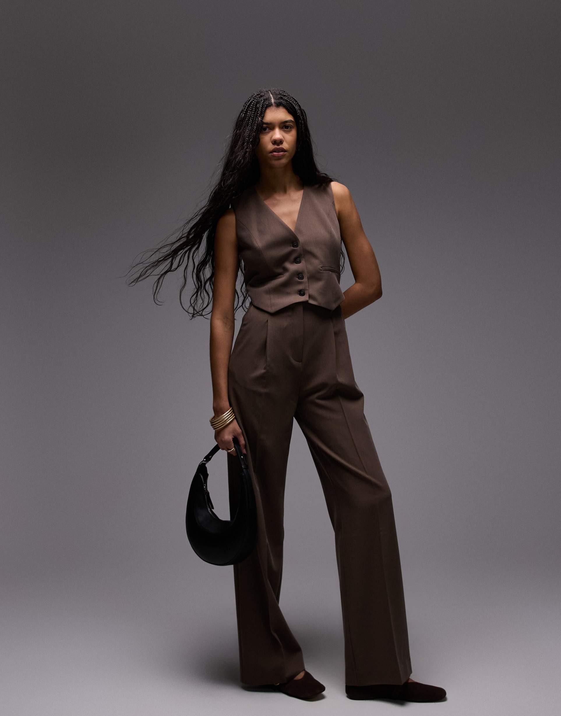 mango high neck belted jumpsuit in brown
