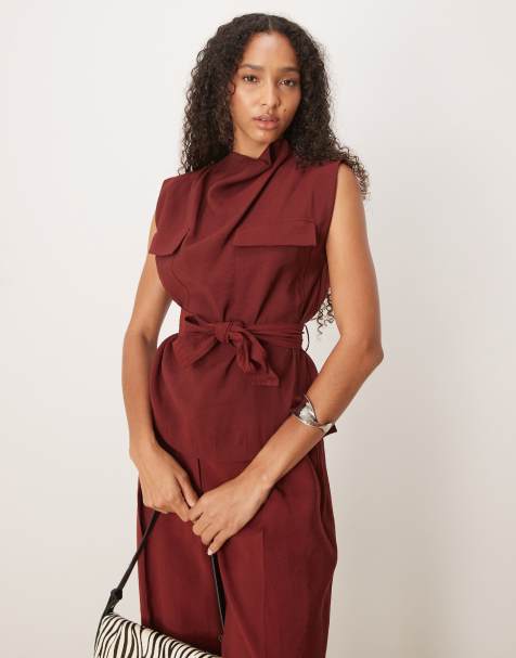 Mango high neck belted sleeveless top co-ord in red