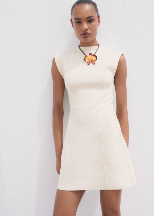 Mango high neck cap sleeve compact knit ini dress in winter white , 2 of 4