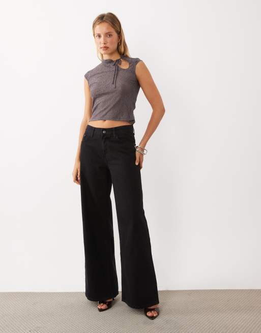 Mango high neck cap sleeve tie neck top in gray , 2 of 4