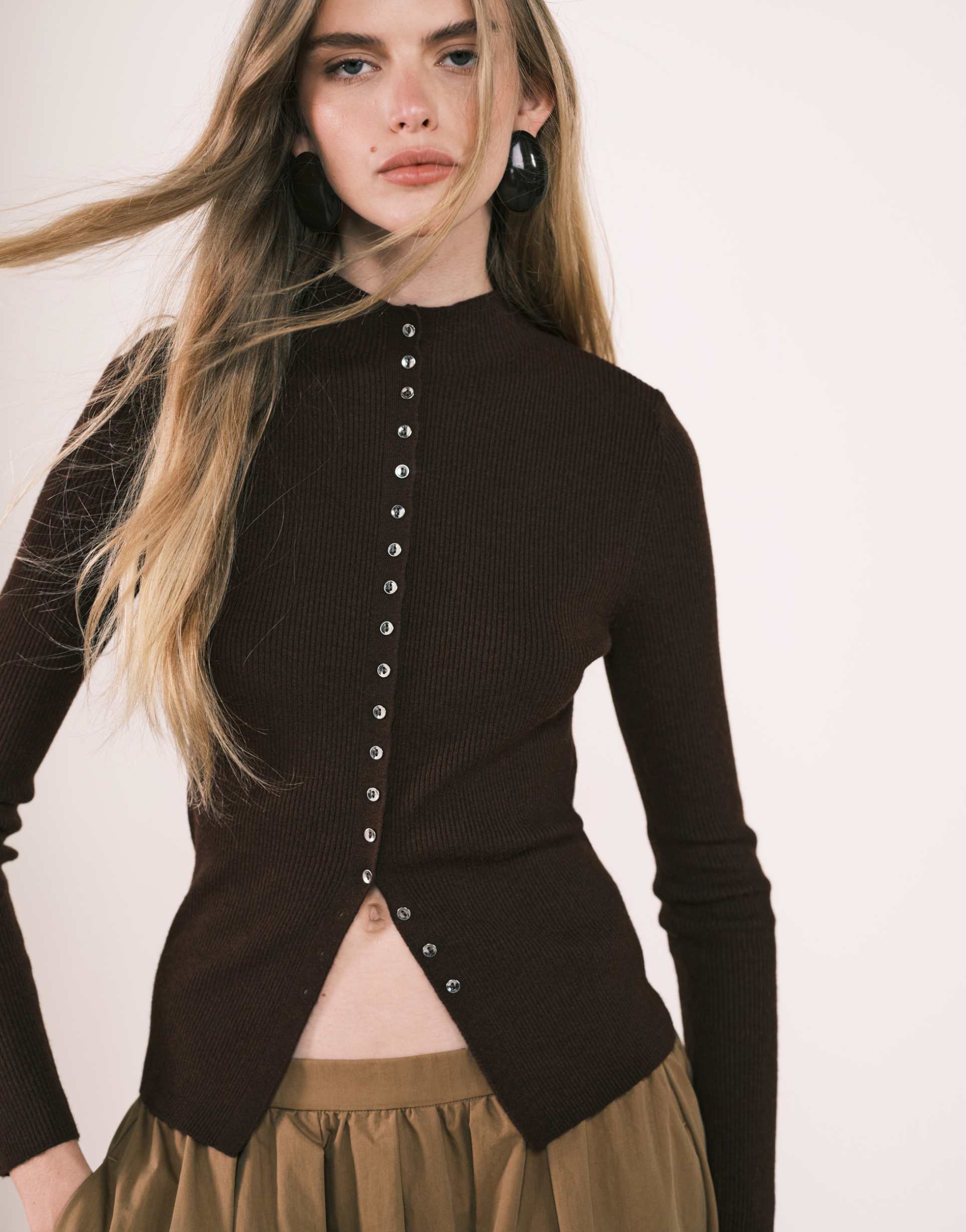 mango high neck cardigan in brown