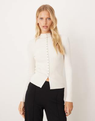 Mango High Neck Cardigan In White