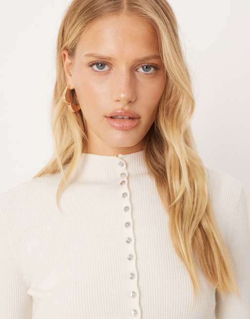 Mango high neck cardigan in white, 3 of 4