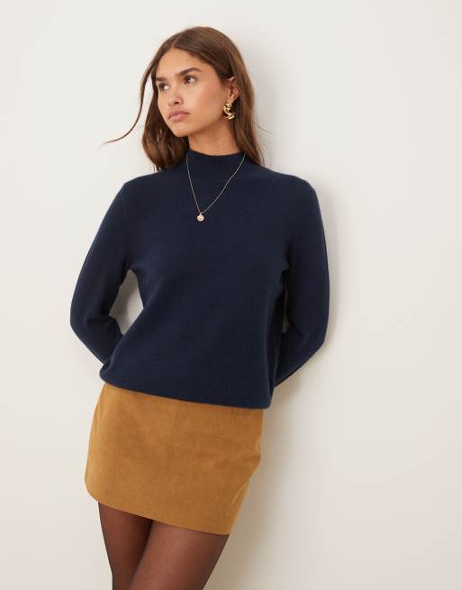 Mango high neck cashmere jumper in navy