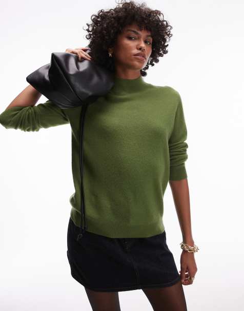 Mango high neck cashmere jumper in olive green - view 1