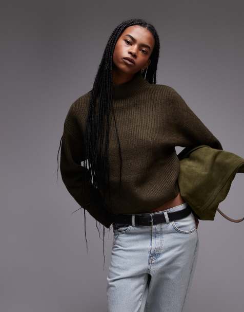 Mango high neck chunky jumper in khaki - view 1