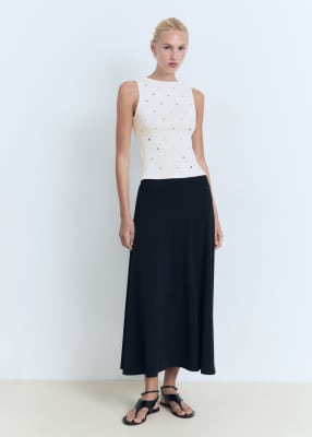 Mango High Neck Cotton Mix Sleeveless Top With Studs In White