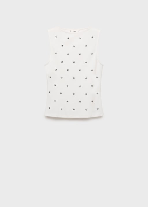Mango high neck cotton mix sleeveless top with studs in white
