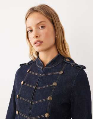 Mango High Neck Denim Military Jacket In Blue