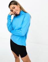 Only high neck ribbed longline jumper in baby blue
