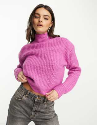 Mango high neck jumper in bright pink