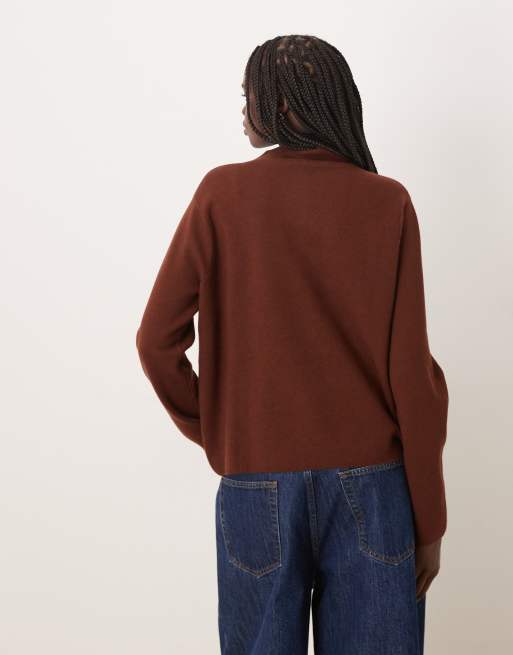Mango high neck jumper in chocolate, 3 of 4