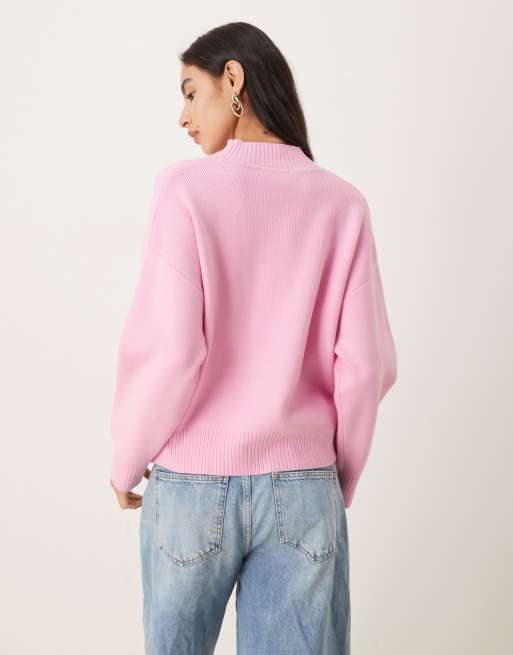 Mango high neck jumper in pastel pink, 3 of 4