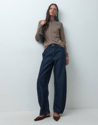 Mango High Neck Knit Cardigan In Brown
