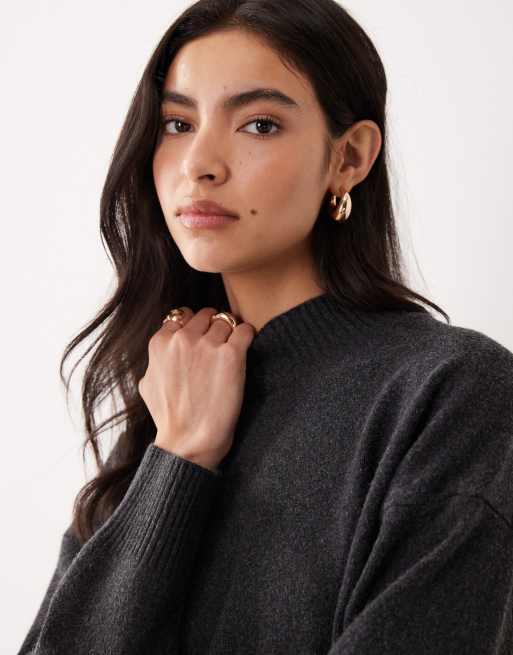 Mango high neck knit jumper in charcoal , 3 of 4