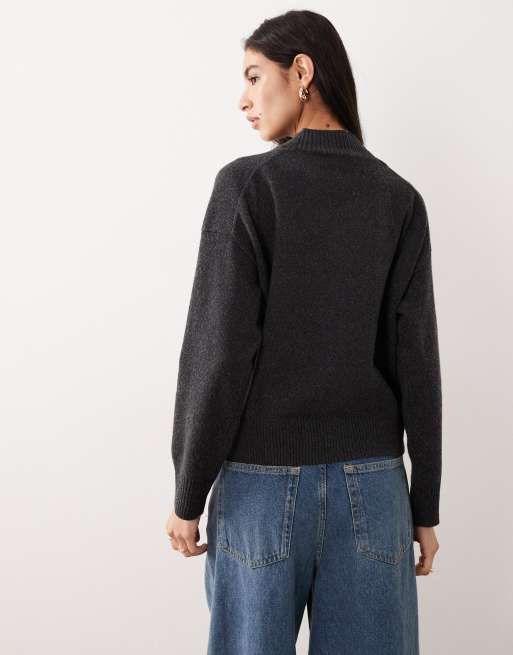 Mango high neck knit jumper in charcoal , 4 of 4